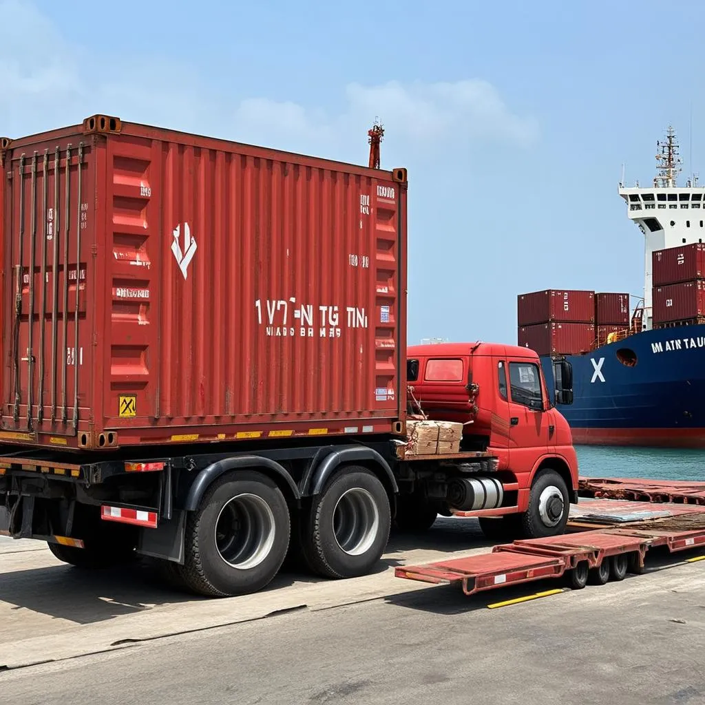 Container truck being loaded at Vung Tau port