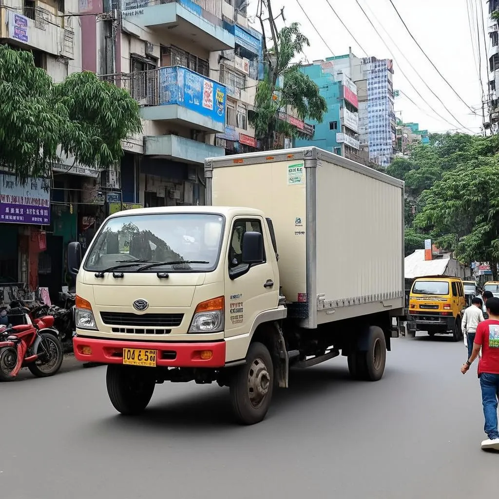 Xe tải lưu thông trên đường Võ Văn Kiệt