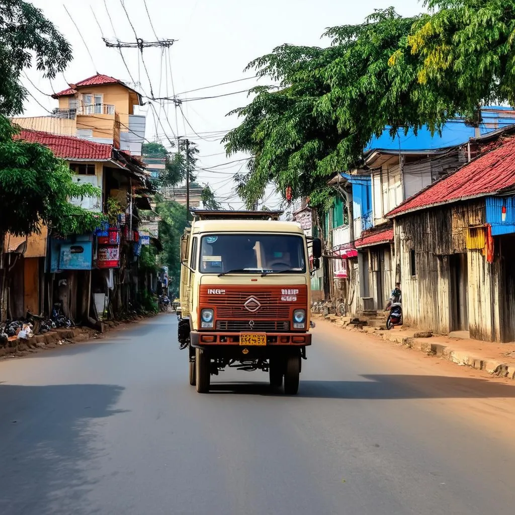 Xe tải di chuyển trên đường phố Huế