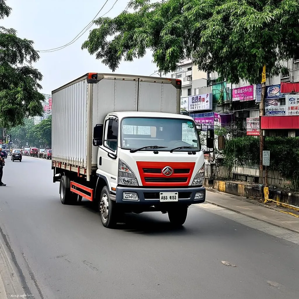 Xe tải Dongfeng giao hàng tại quận Hoàng Mai