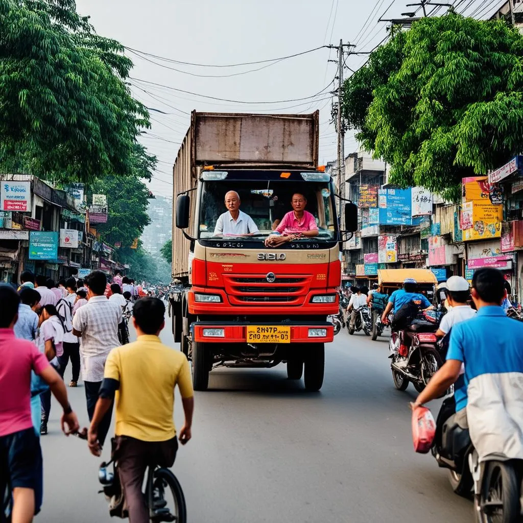 Xe tải lưu thông trên đường