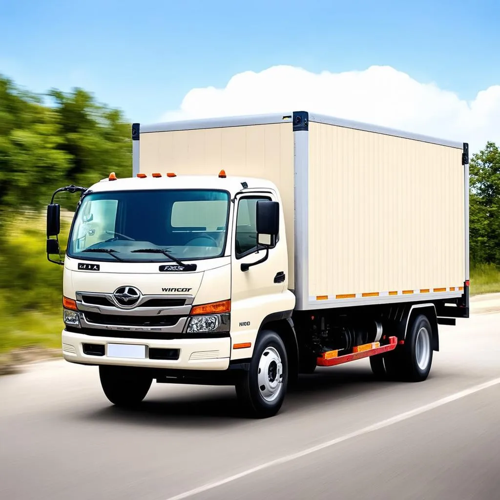 Xe tải thùng kín Hino chạy trên đường