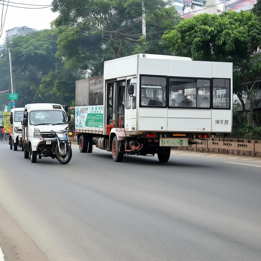 Xe tải van di chuyển trên đường đến bến xe Hữu Lũng