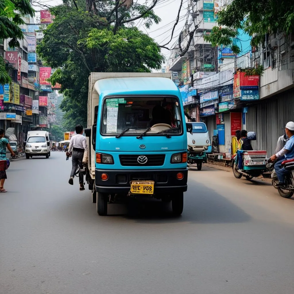 Xe tải van di chuyển trên đường phố Hà Nội