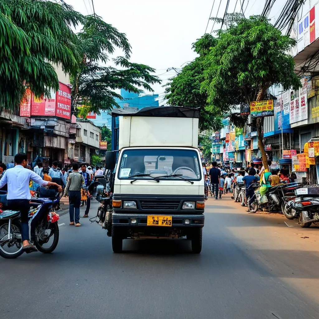 Xe tải van đông đúc