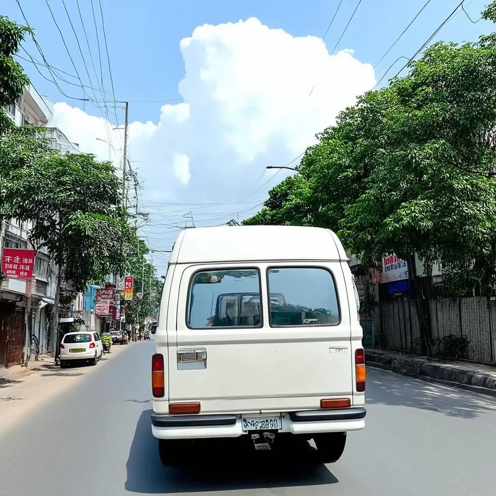 Xe tải van di chuyển trên đường phố Hà Nội