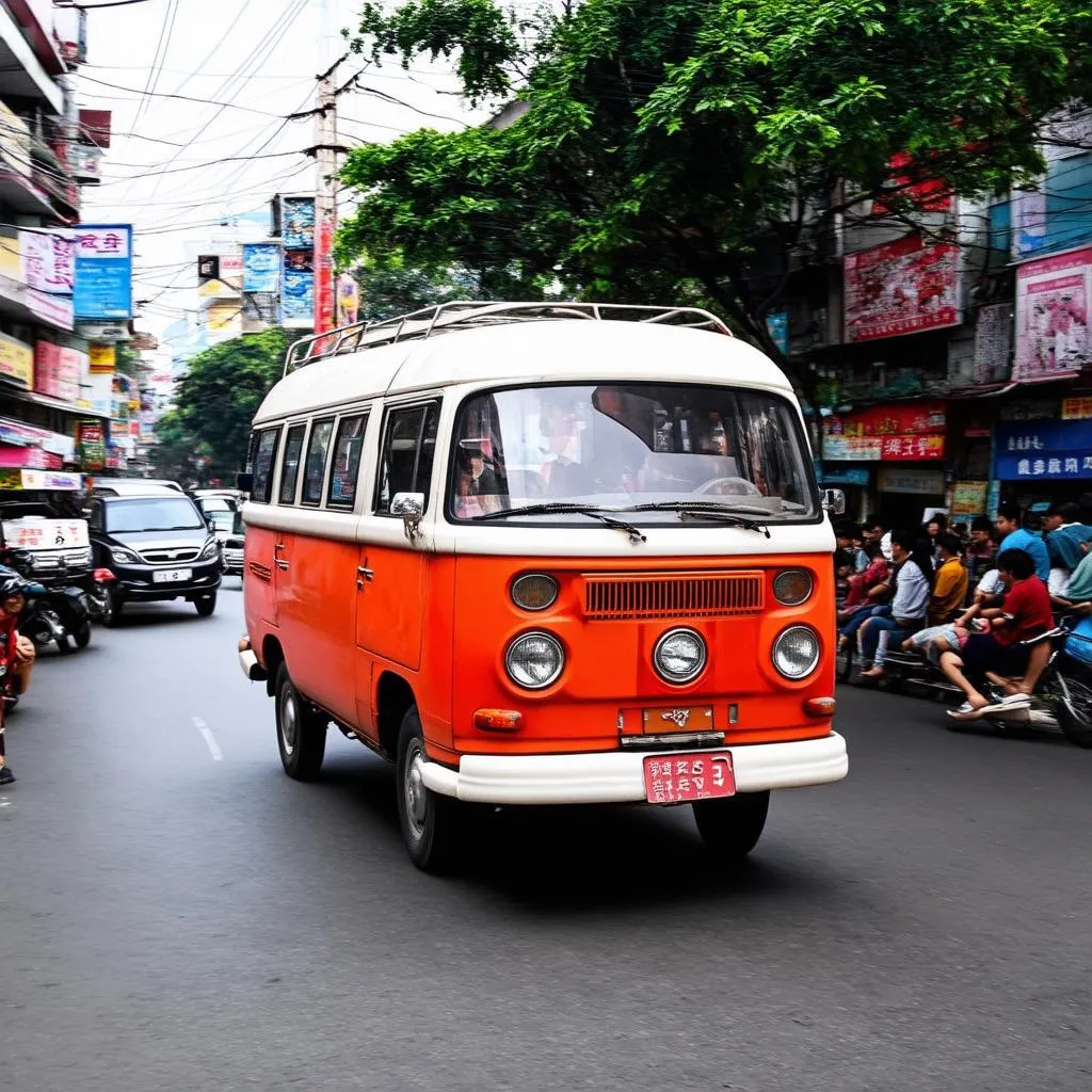 Xe tải van lưu thông trên đường phố Hà Nội