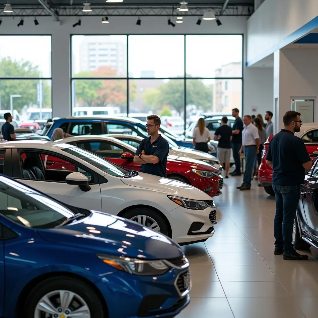 Đại lý xe ô tô Chevrolet đông đúc khách hàng