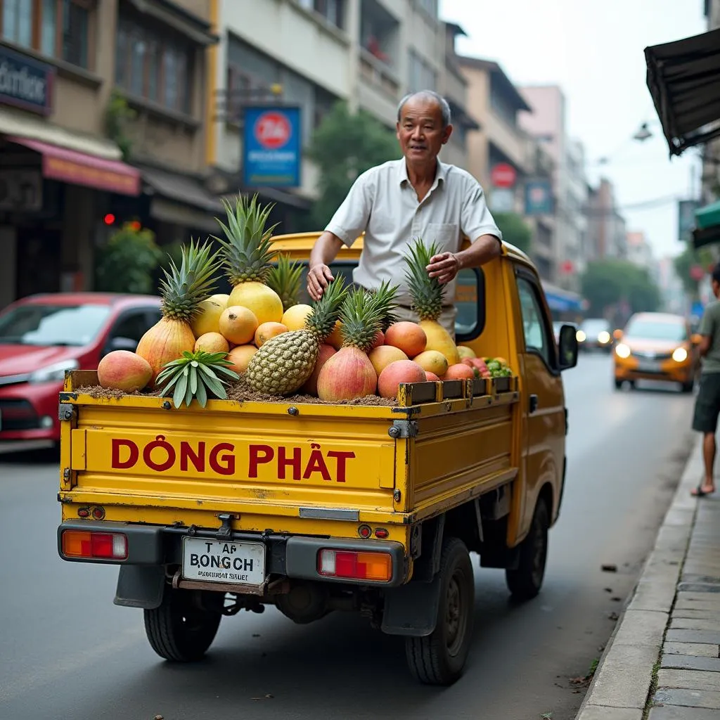 Anh Ba chở trái cây bằng xe tải van Đồng Phát