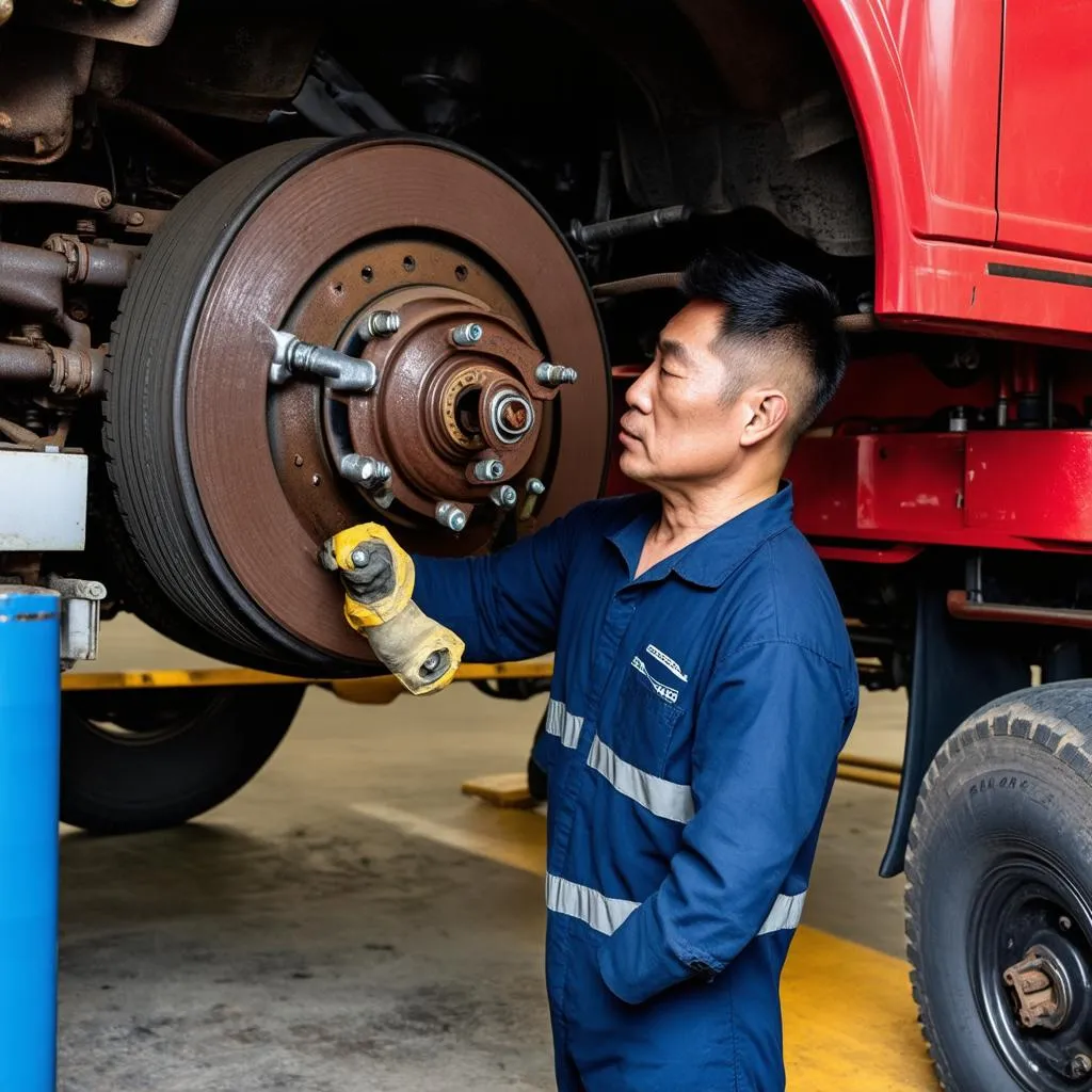 Bác tài kiểm tra tang trống