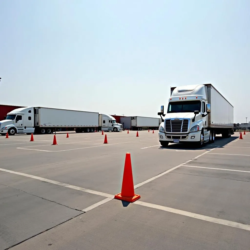 Driving test on the driving range for truck license