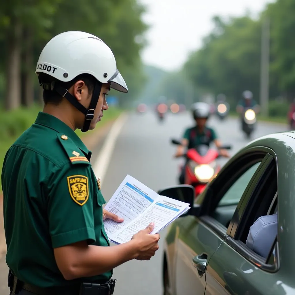 Cảnh sát giao thông kiểm tra giấy tờ