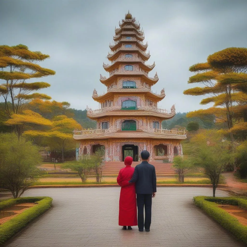 Couple Enjoying View at Linh Phuoc Pagoda