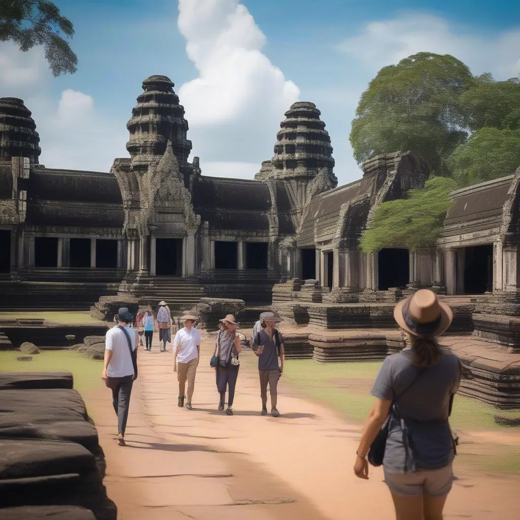 Du khách tham quan Angkor Wat