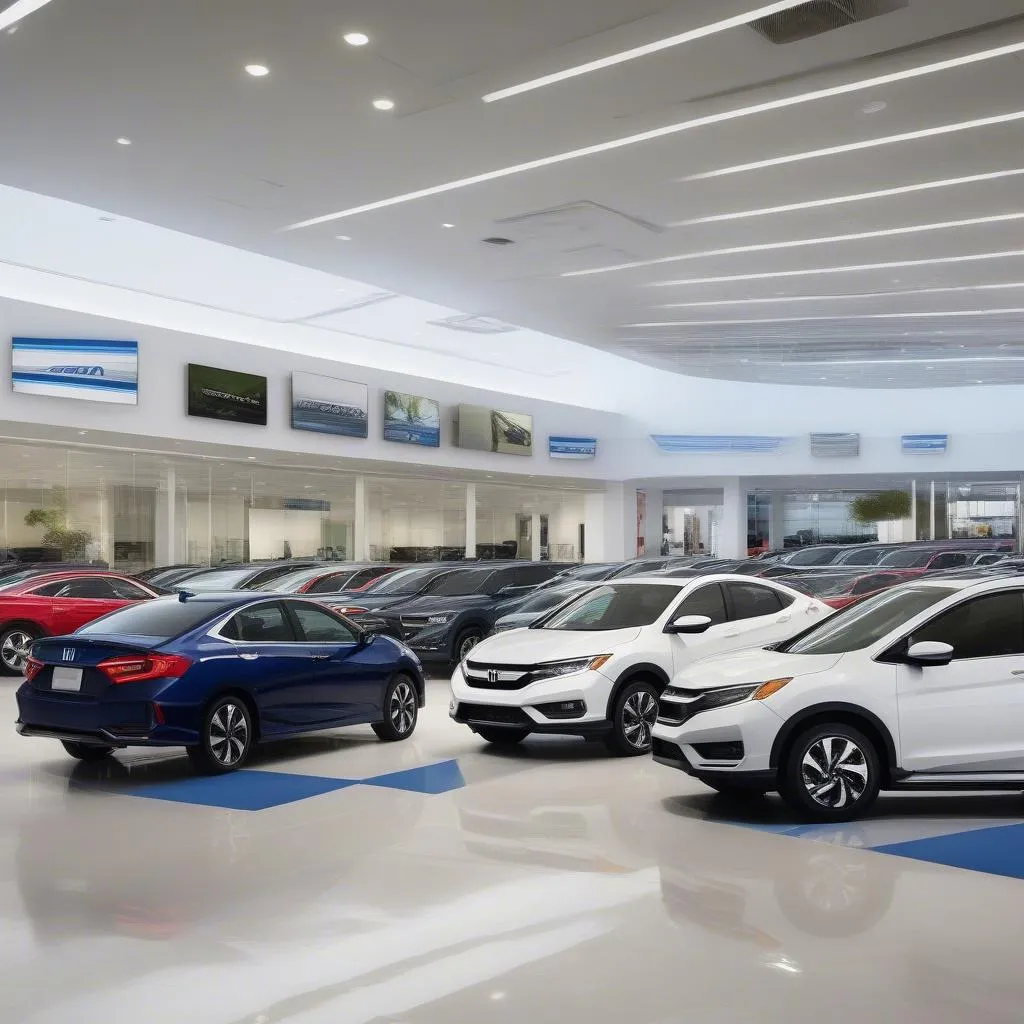 A spacious and modern Honda car showroom