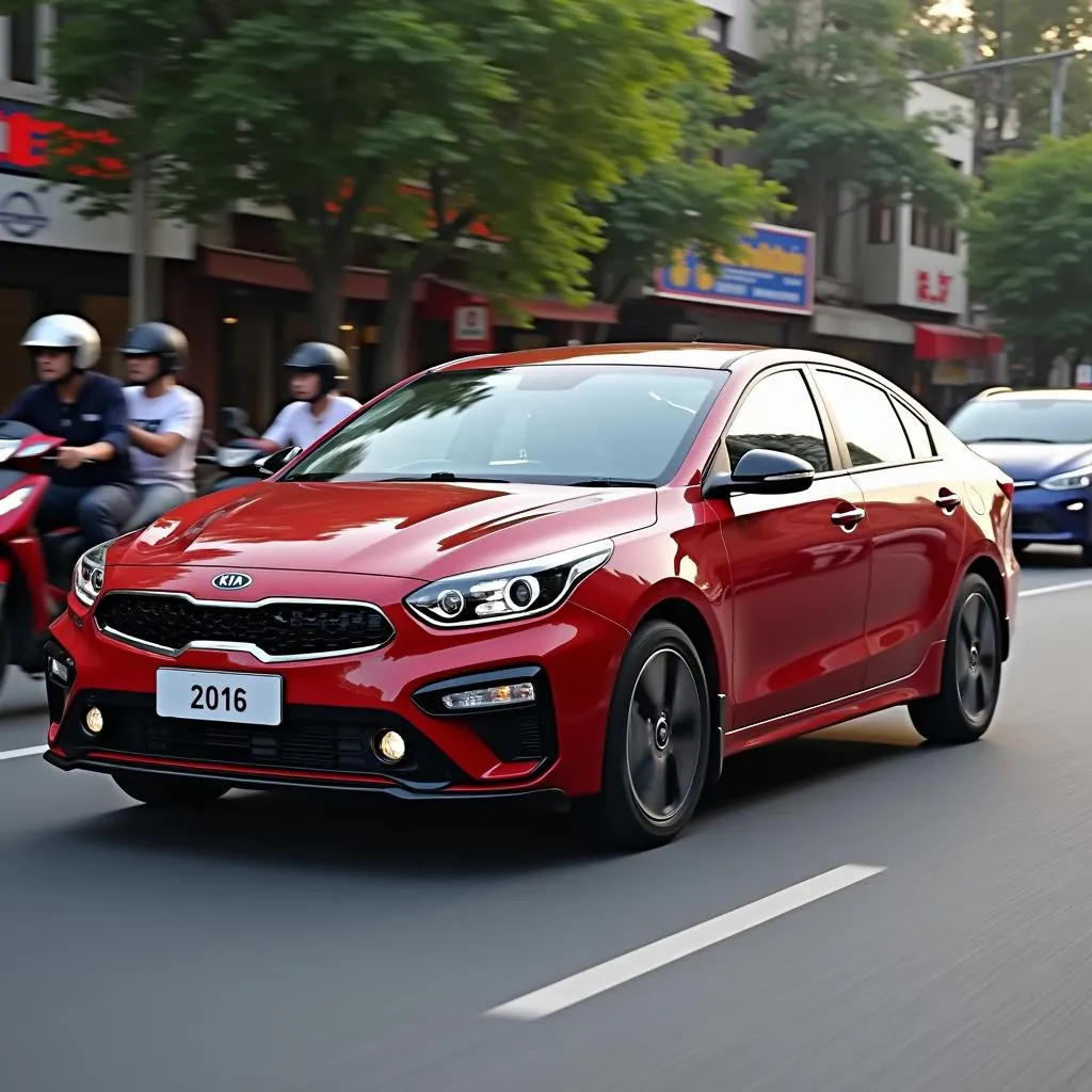 Chiếc xe Kia Cerato 2020 di chuyển trên đường phố Hà Nội