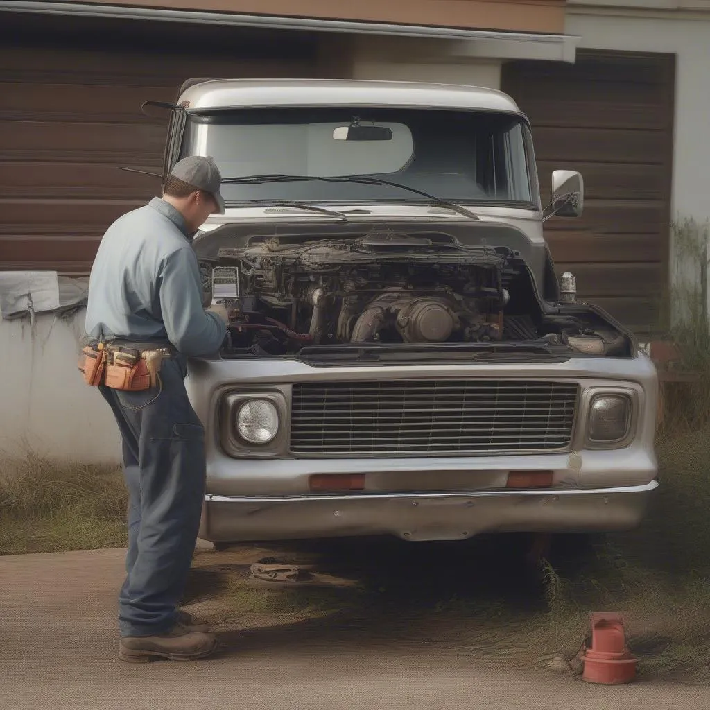 Checking pickup truck engine