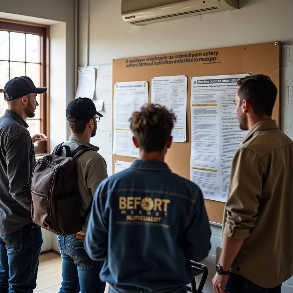 Workers checking information about labor export procedures