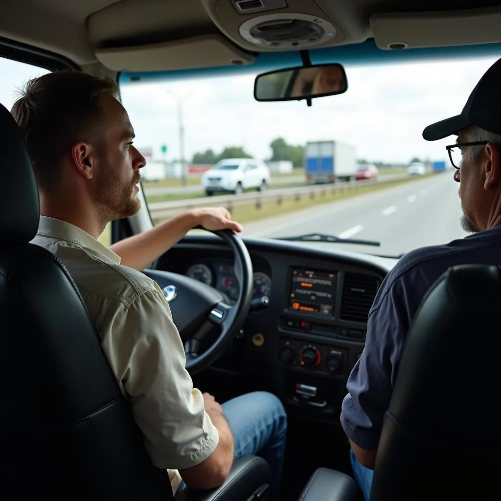 Driving test on the road with the examiner