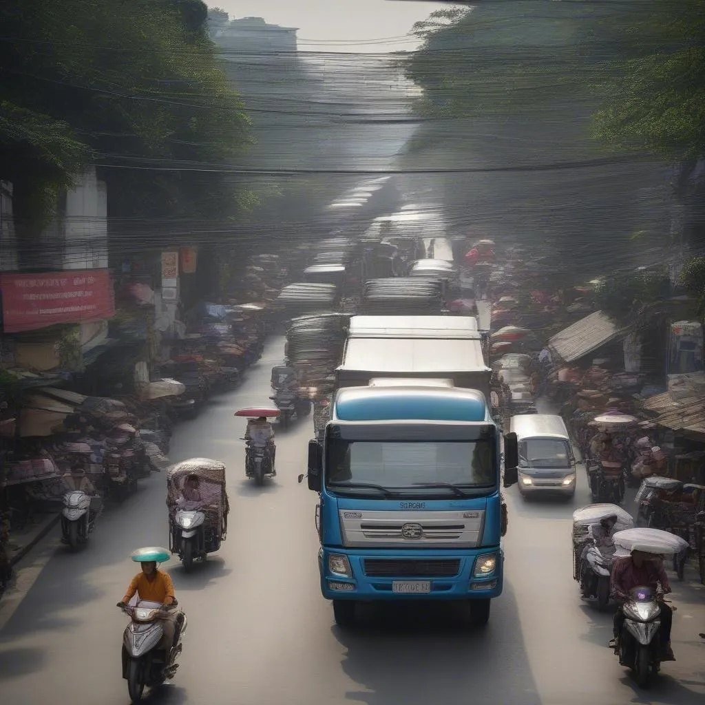 Lái xe tải trên phố Hà Nội