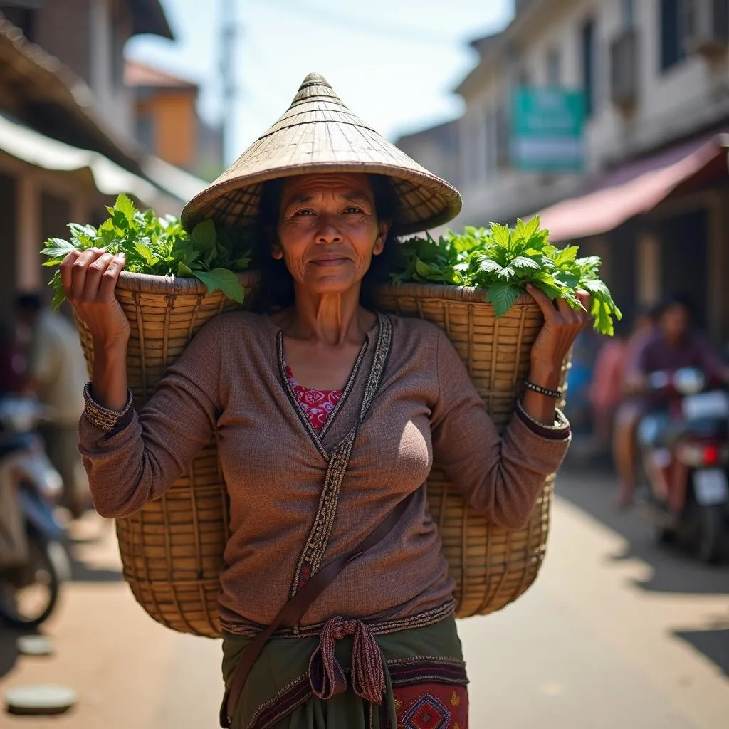 Người phụ nữ gánh rau