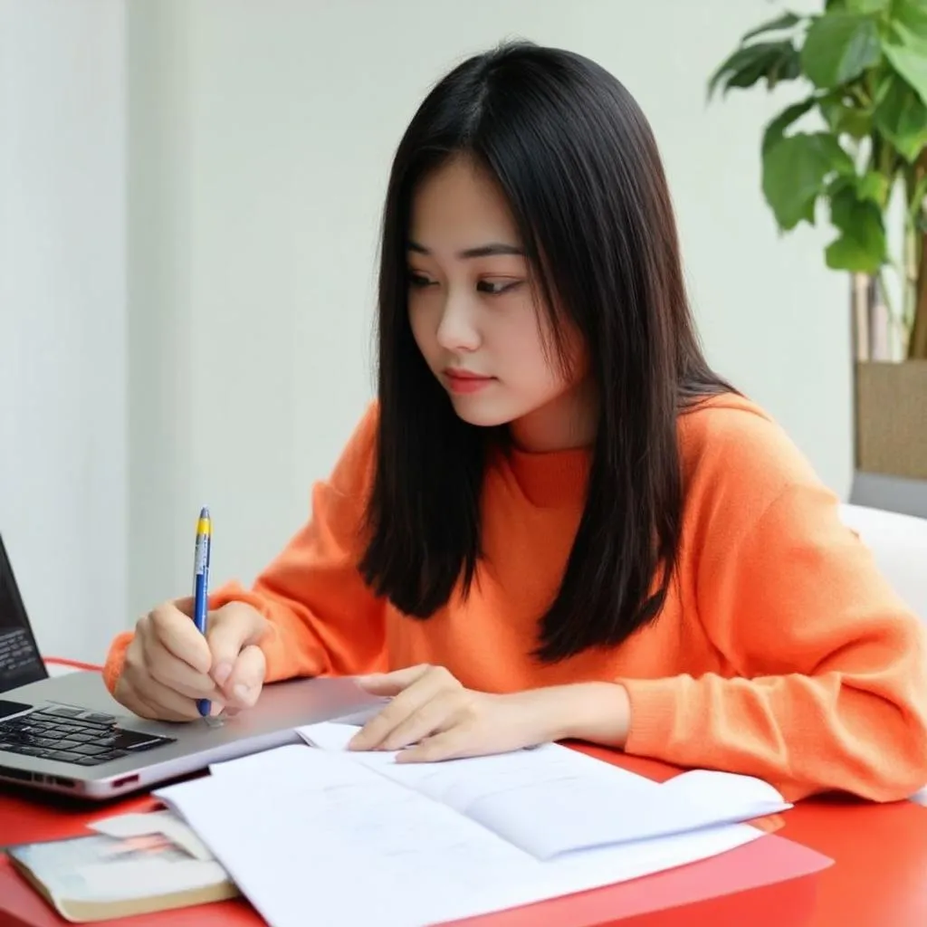 Nữ sinh Việt Nam đang ôn thi IELTS