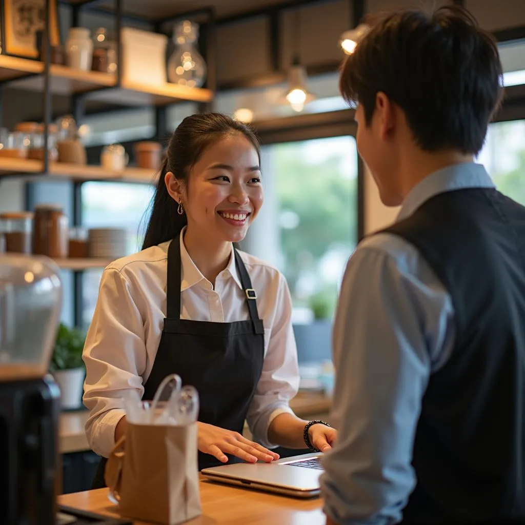 Sinh viên làm thêm tại quán cà phê