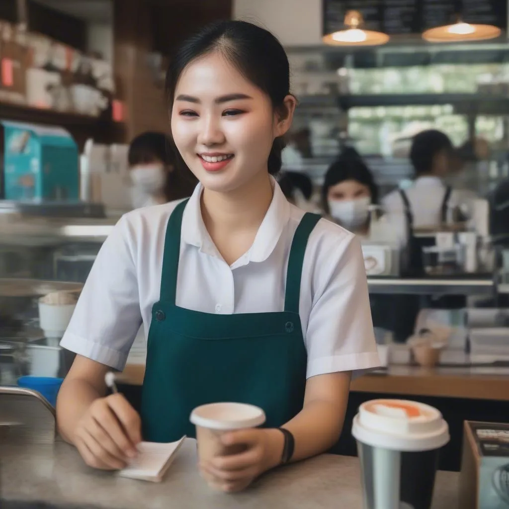 Sinh viên làm thêm tại quán cafe