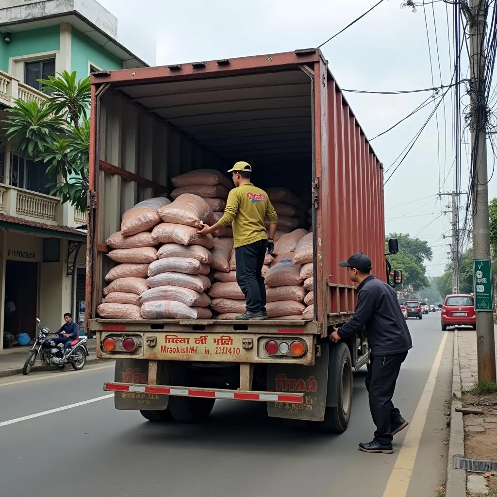 Tài xế lái xe tải làm việc