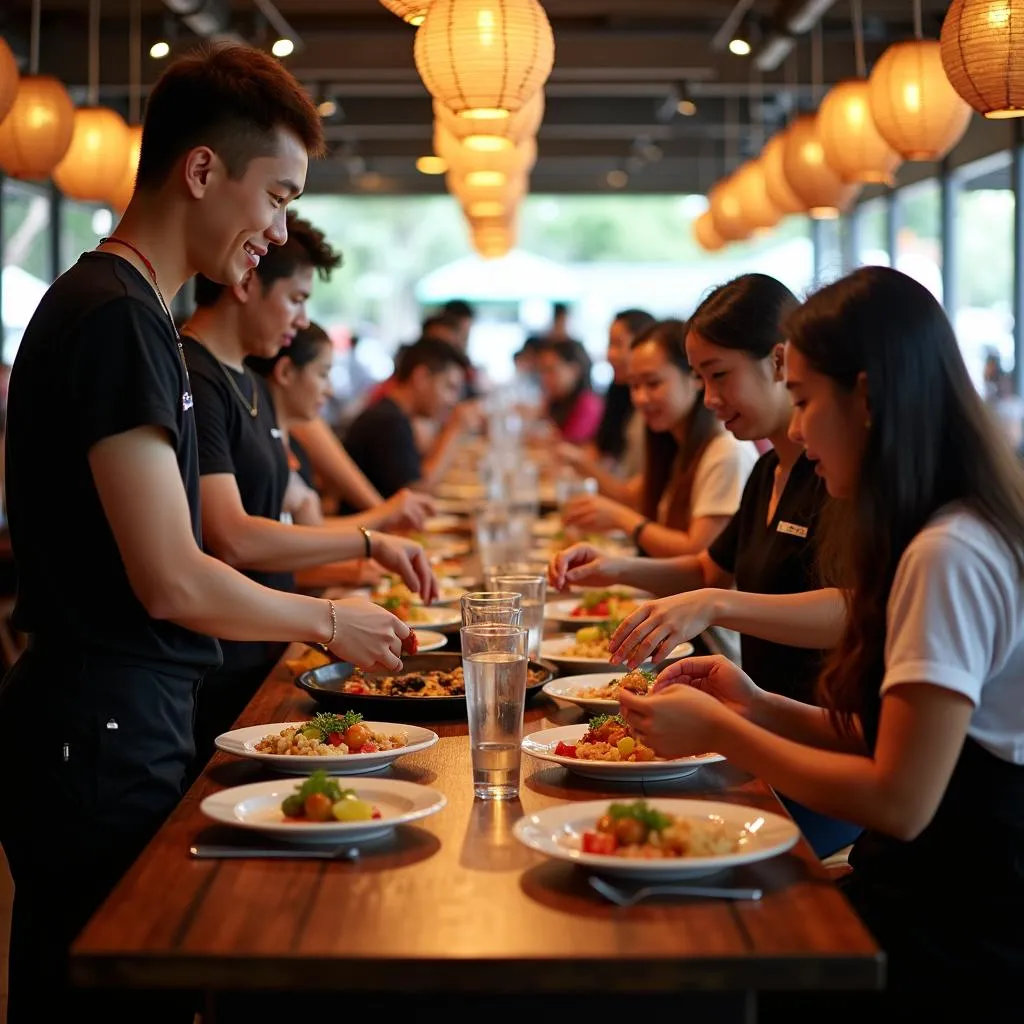 Học sinh làm thêm tại nhà hàng