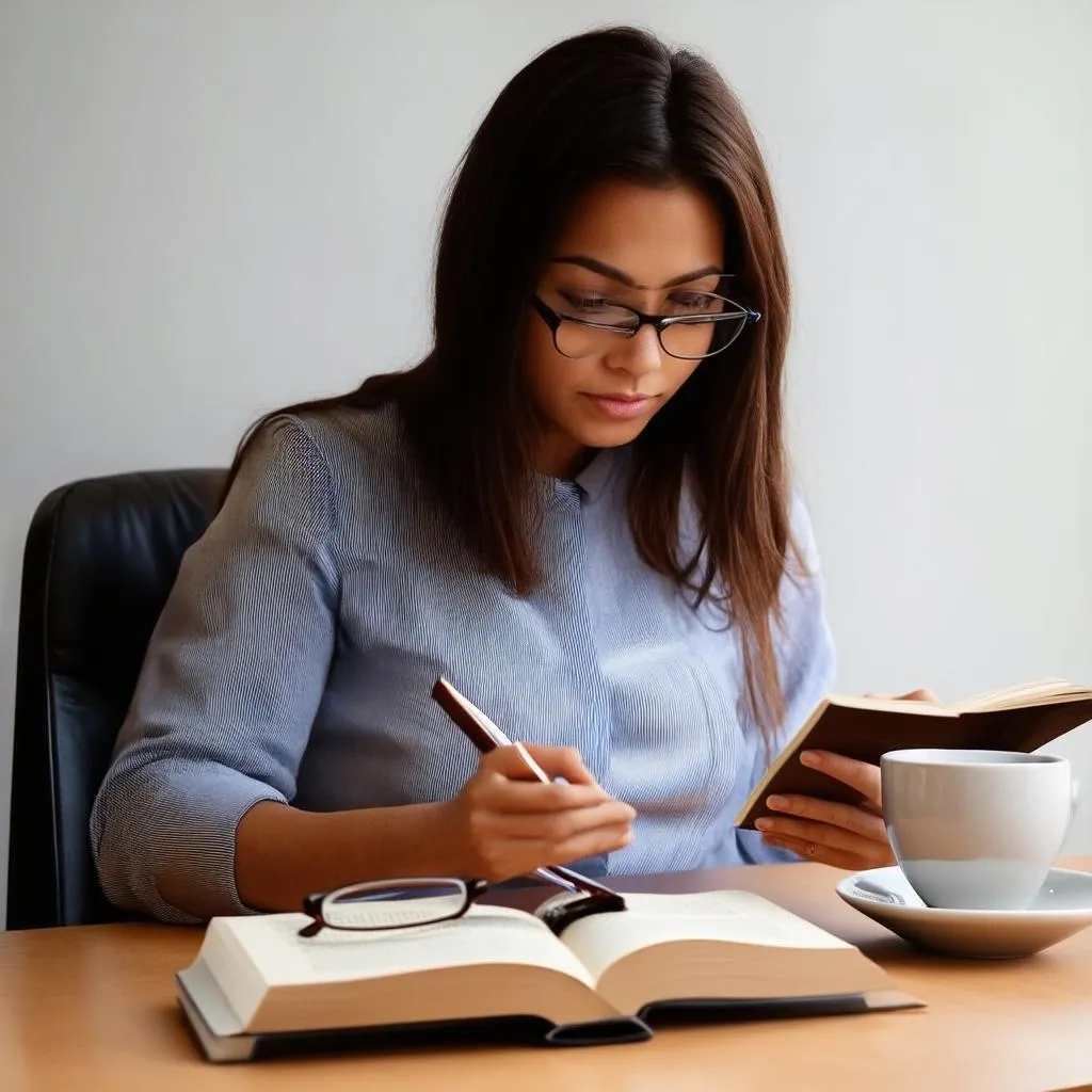 Woman reading english book