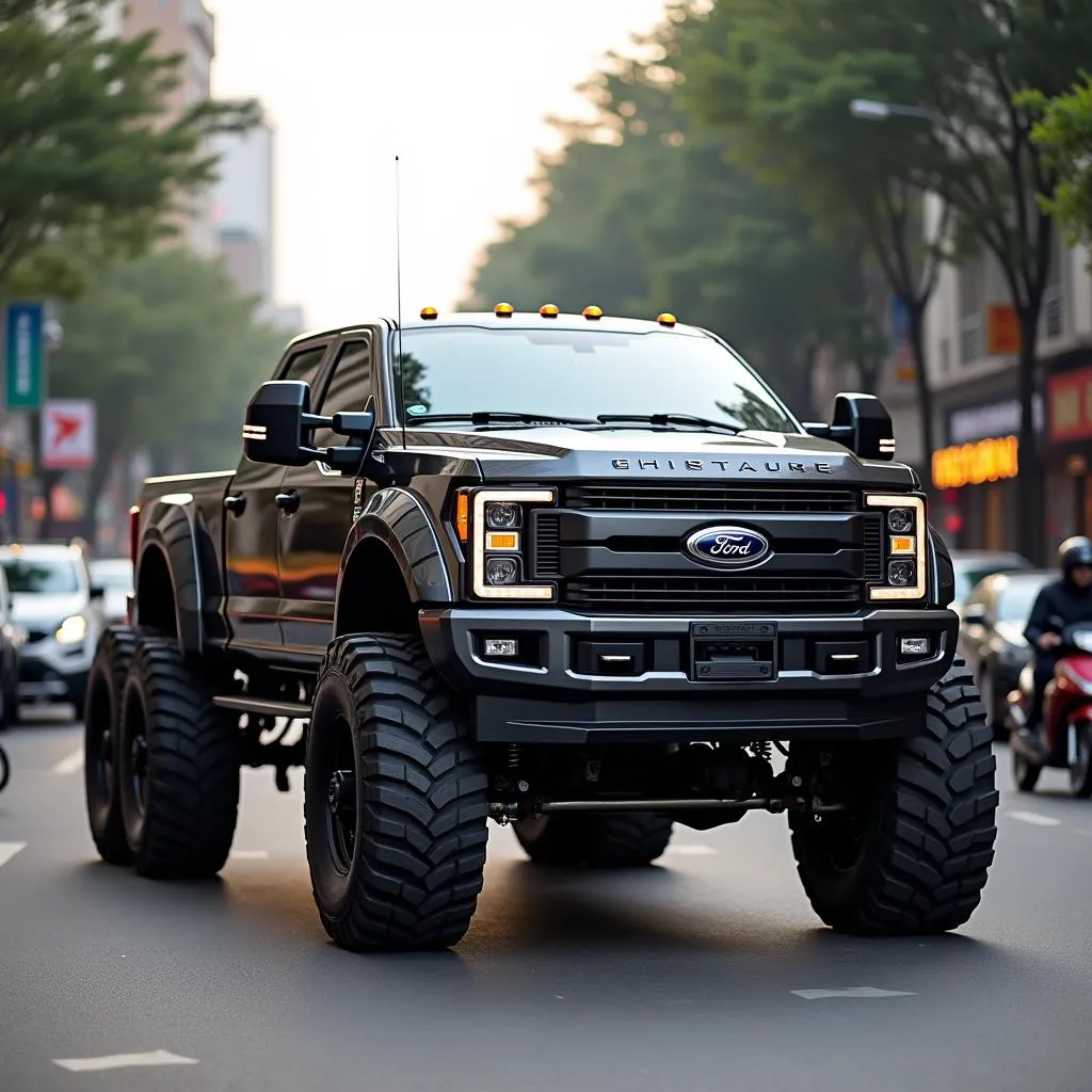 Xe bán tải Ford 6x6 500 mã lực trên đường phố Hà Nội