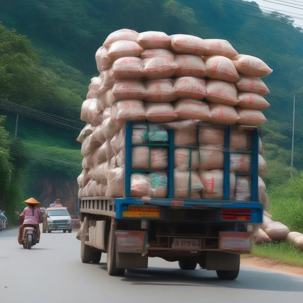 Xe tải bị lật đổ trên đường vì chở quá tải