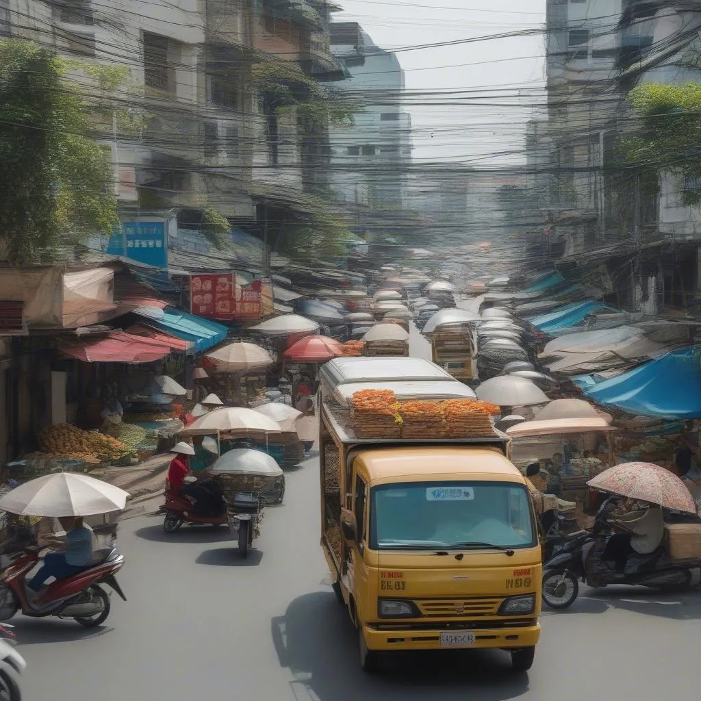 Xe tải van chạy trên đường phố Sài Gòn