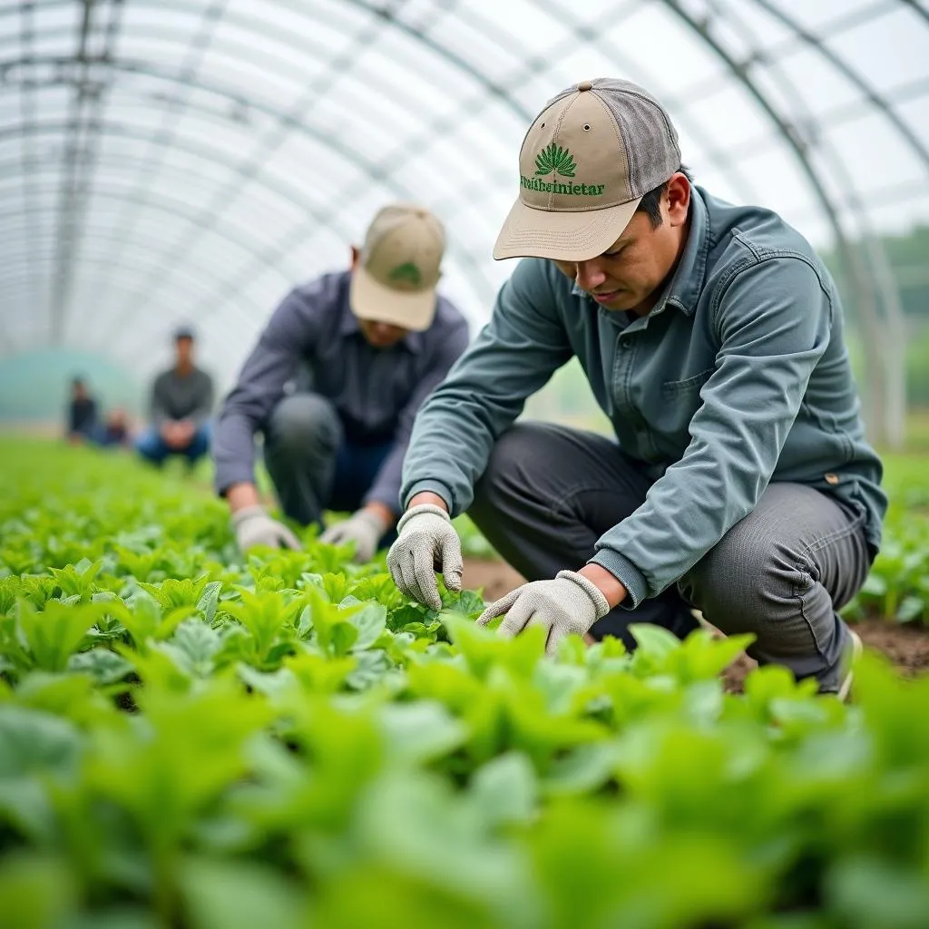 Hình ảnh người lao động Việt Nam làm việc tại trang trại Hàn Quốc