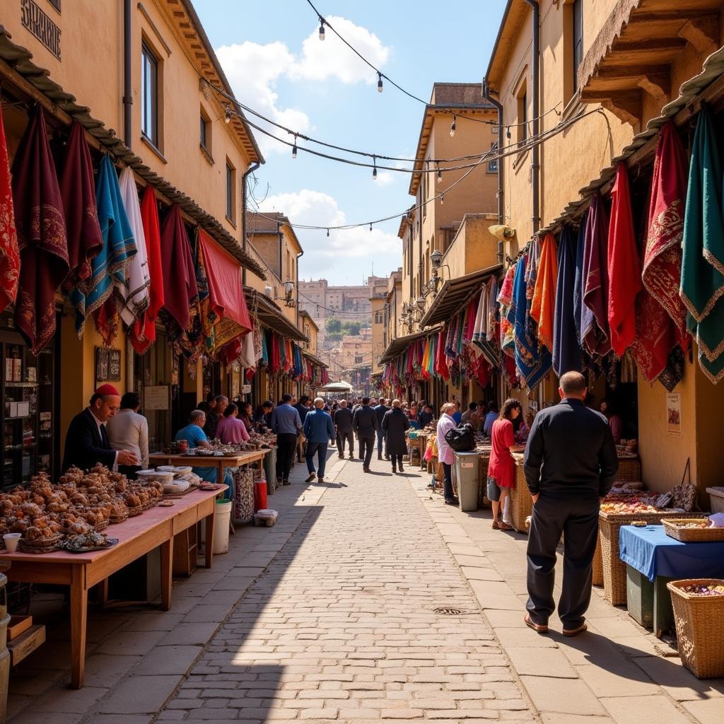 Bustling marketplace in an ancient town