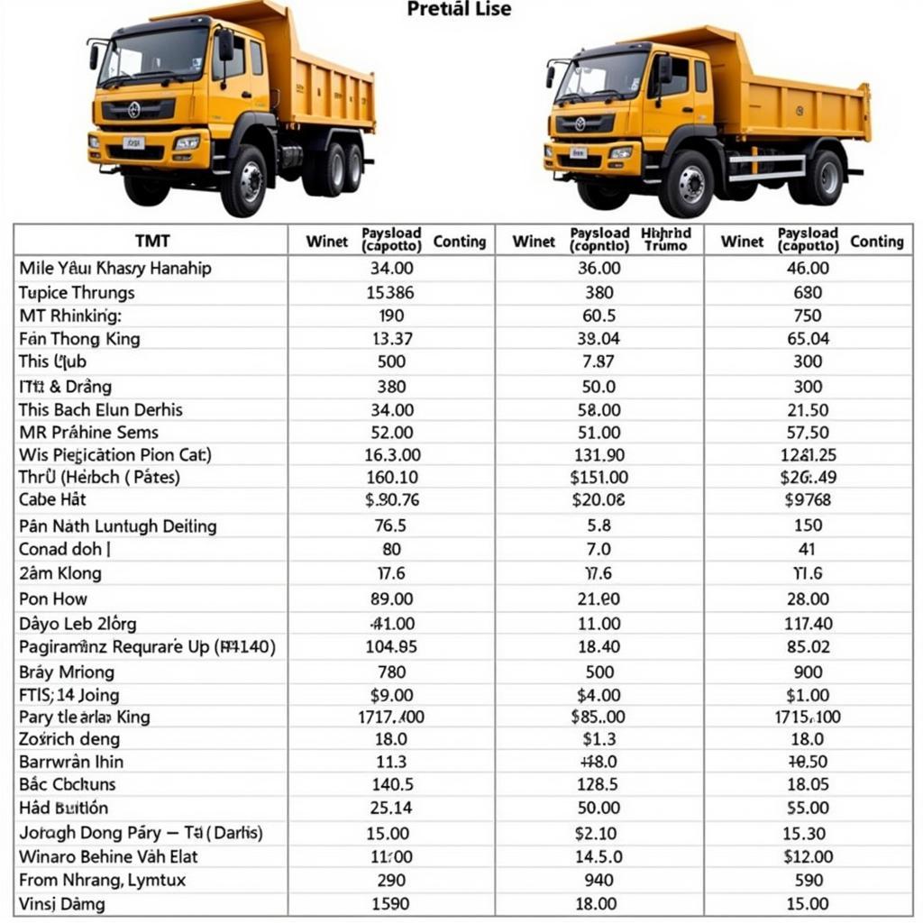 Bảng giá xe tải ben TMT chi tiết