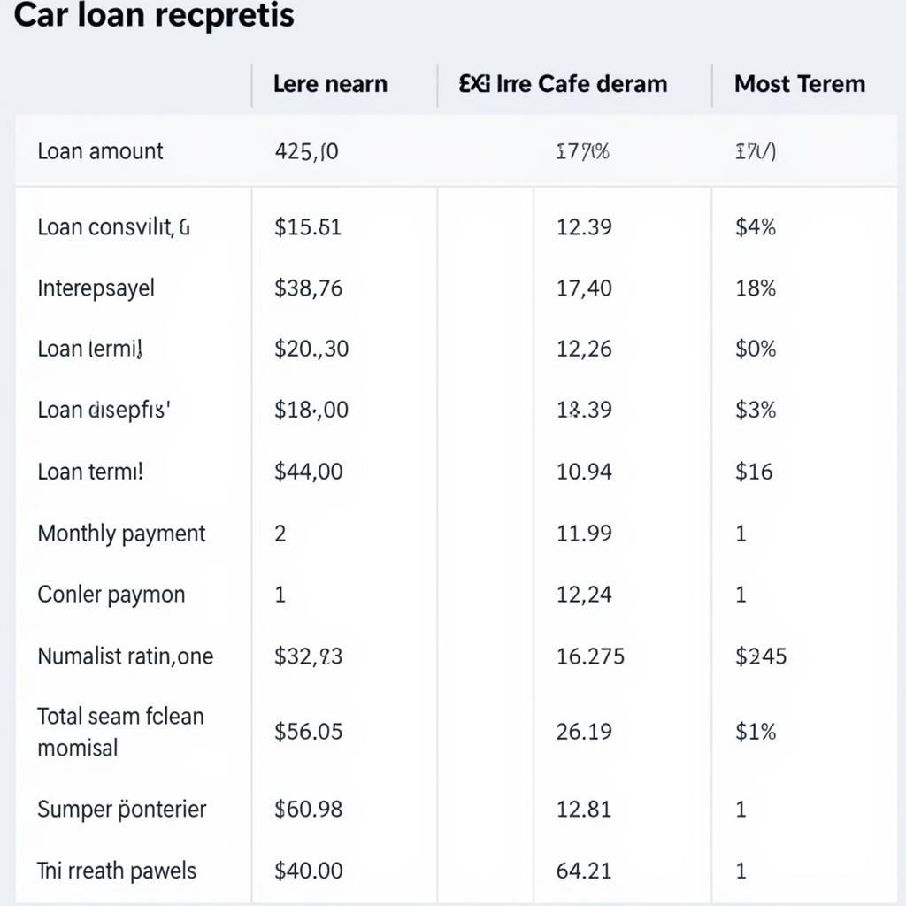 Car Loan Payment Calculation Table