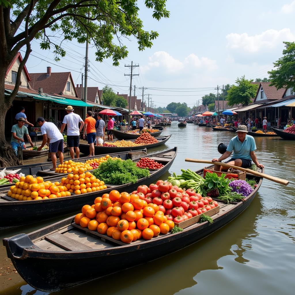 Khung cảnh nhộn nhịp trên sông nước Chợ nổi Cái Bè