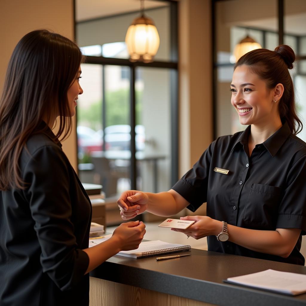 Nhân viên khách sạn đang check-in cho khách