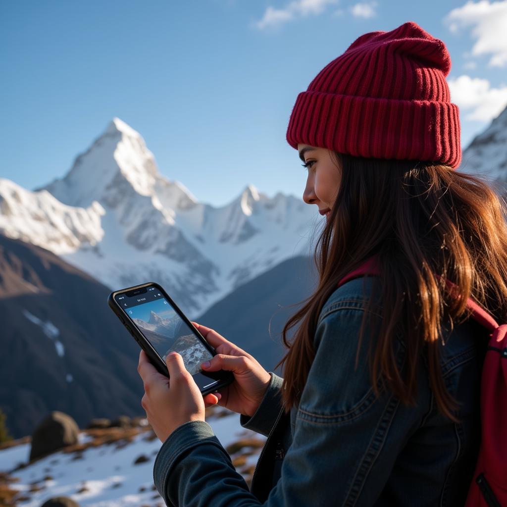 Du khách kiểm tra thông tin du lịch Nepal