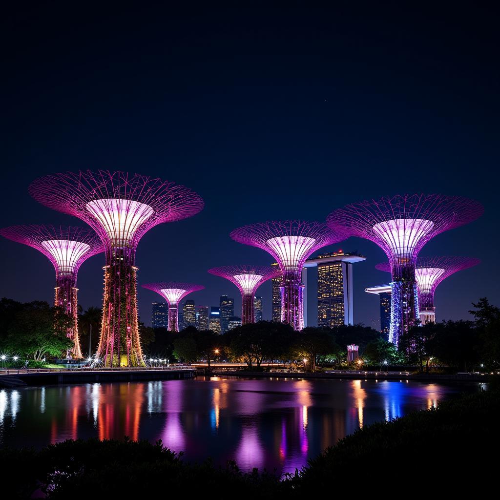 Toàn cảnh Gardens by the Bay lung linh về đêm