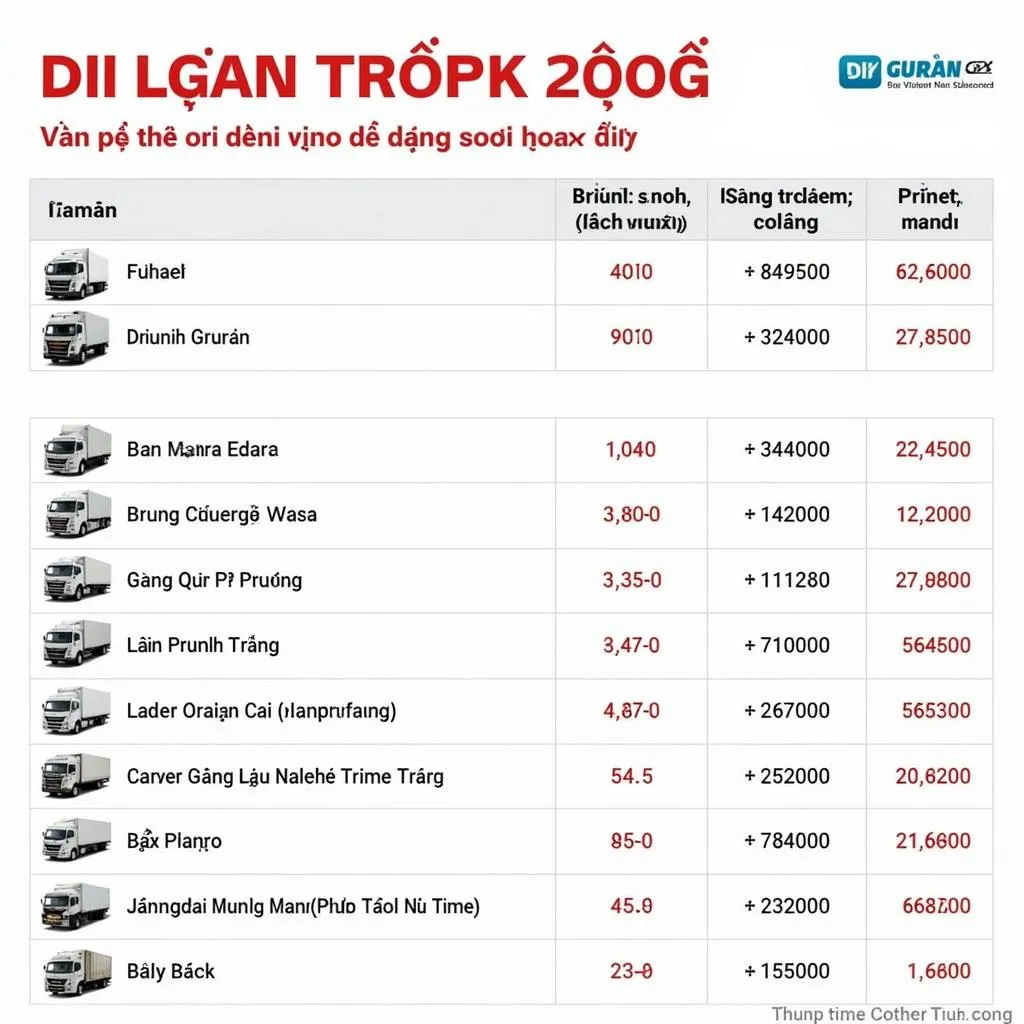 Bảng giá xe tải 1.2 tấn