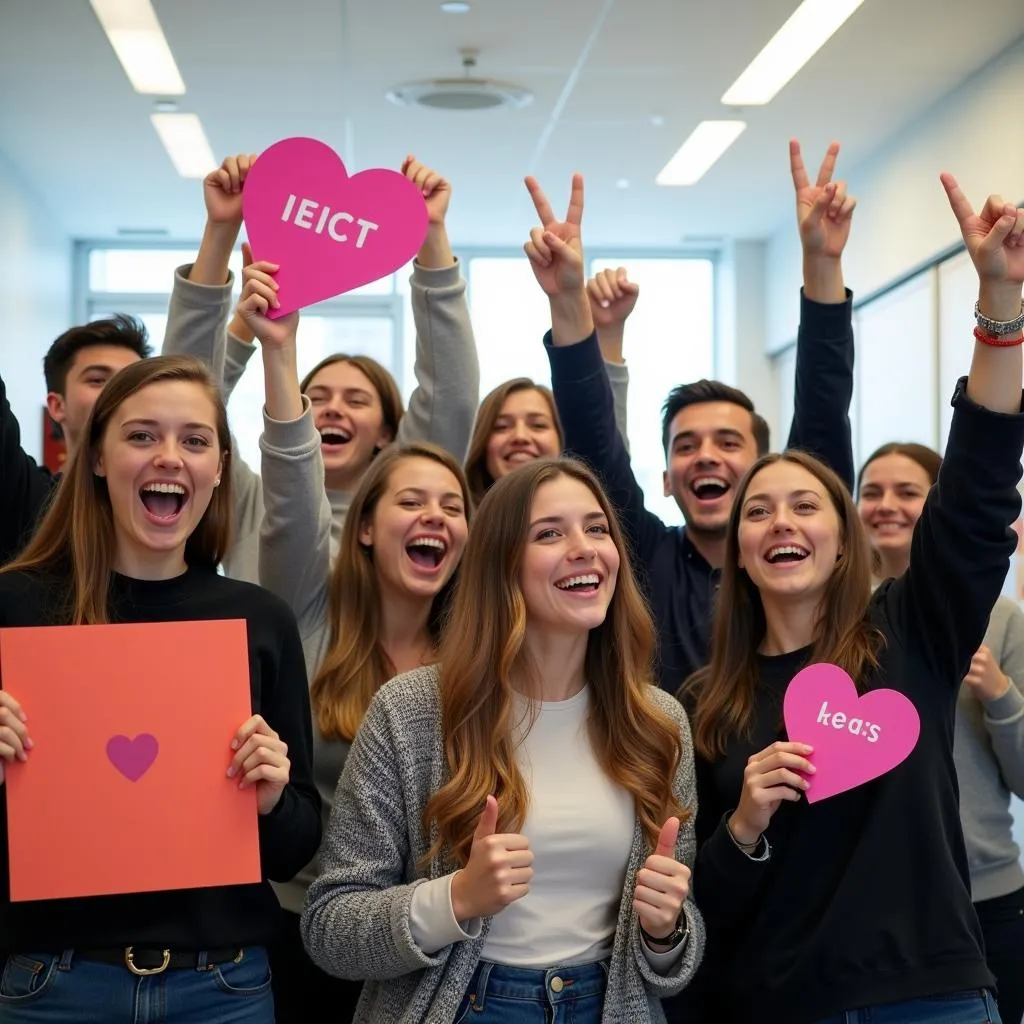 A group of students celebrating their IELTS results together, highlighting the joy and achievement of reaching their goals.