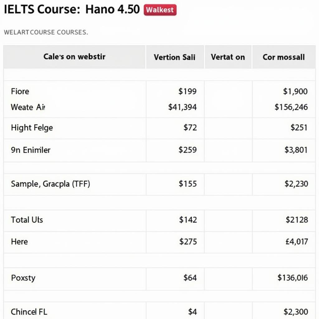 Bảng học phí IELTS Hà Nội