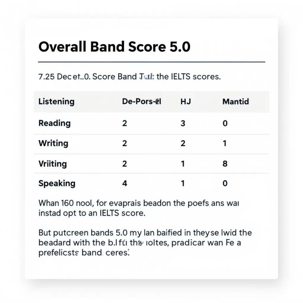 Bảng điểm IELTS 5.0