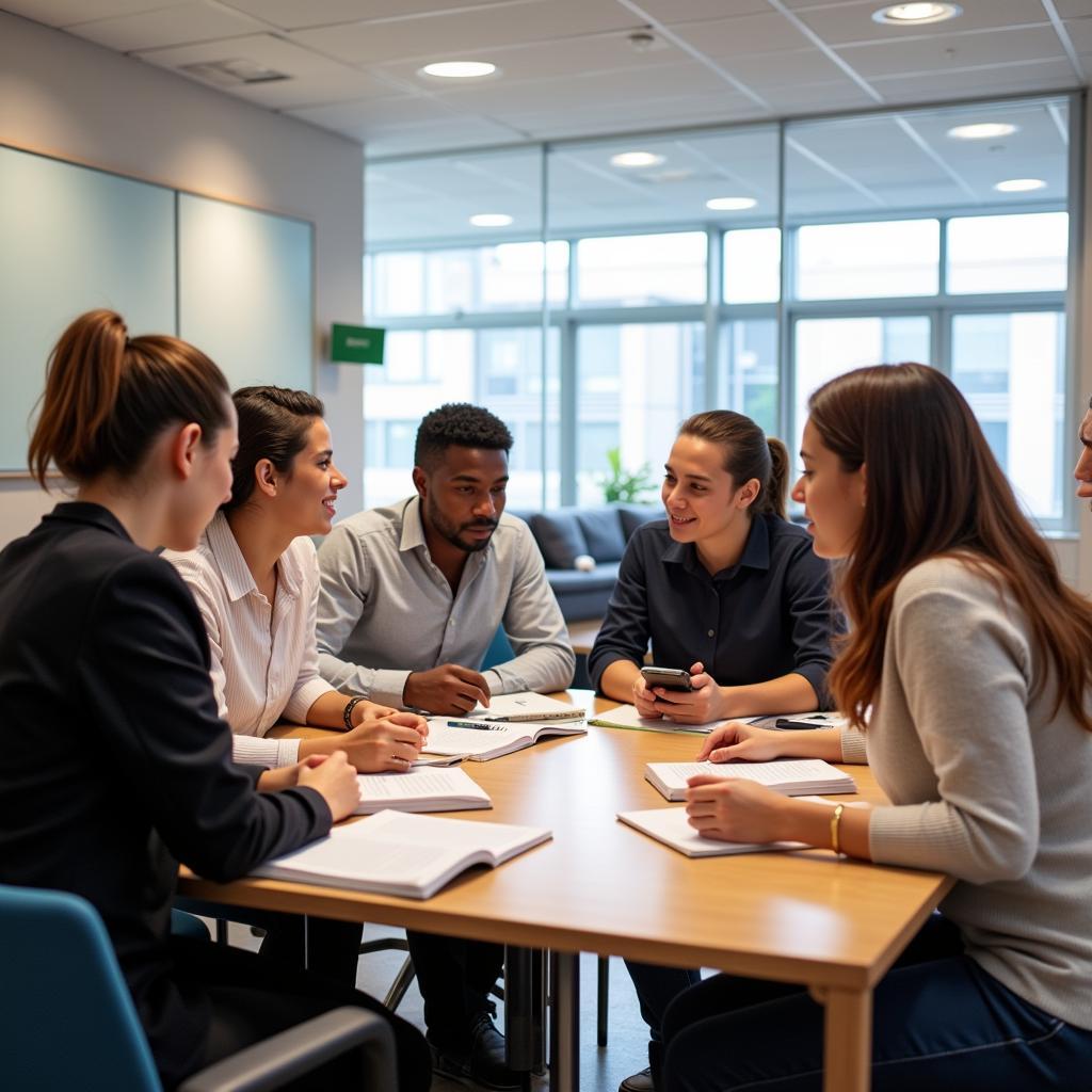 Students collaborating in a study group at IELTS ILI