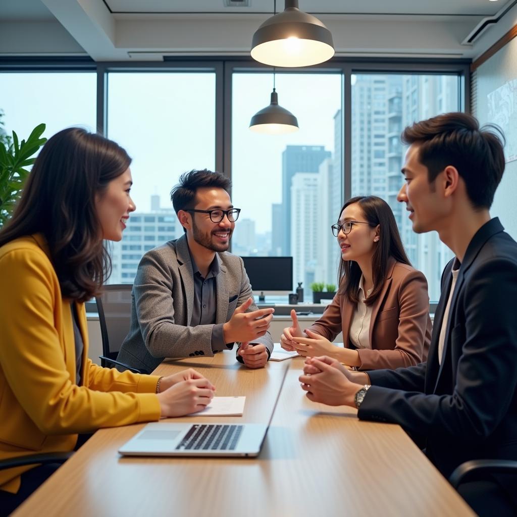 Japanese Office Workers Collaborating