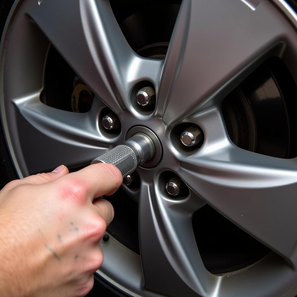 Checking car wheel nuts