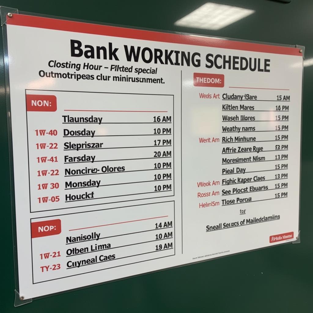 Bank working schedule